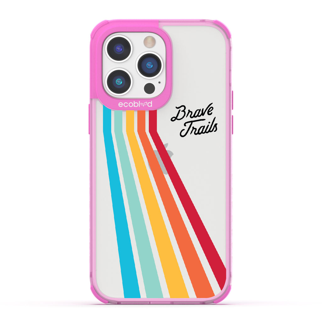 Trailblazer X Brave Trails - Pink Eco-Friendly iPhone 14 Pro Max Case with Trails  In A Vibrant Spectrum Of Rainbow Colors On A Clear Back