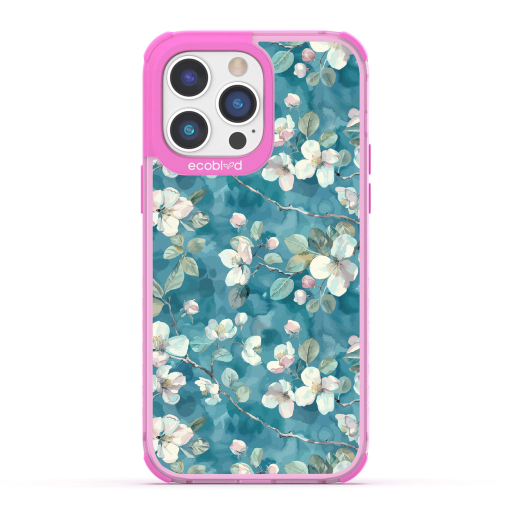 iPhone 14 Pro case, clear eco-friendly phone case with pink ridges, back view, Sway & Sprout design