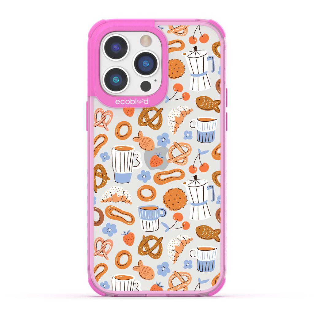 iPhone 14 Pro Max case, clear eco-friendly phone case with pink ridges, back view, The Breakfast Club design