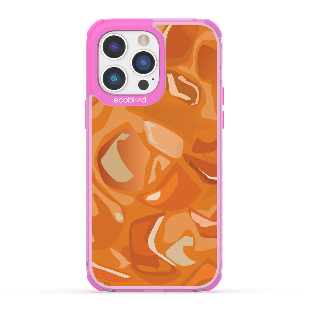 iPhone 14 Pro Max case, clear eco-friendly phone case with pink ridges, back view, Cream & Sugar design