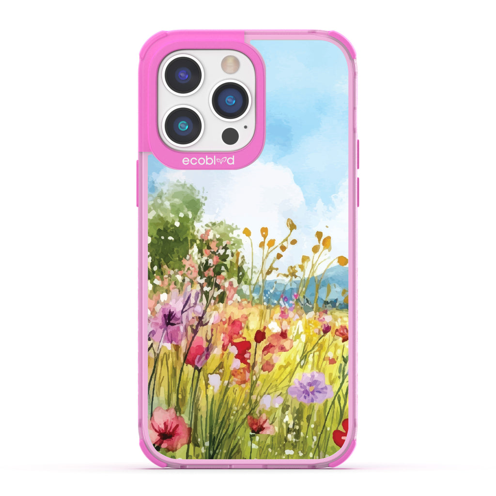 iPhone 14 Pro Max case, clear eco-friendly phone case with pink ridges, back view, Everwild design