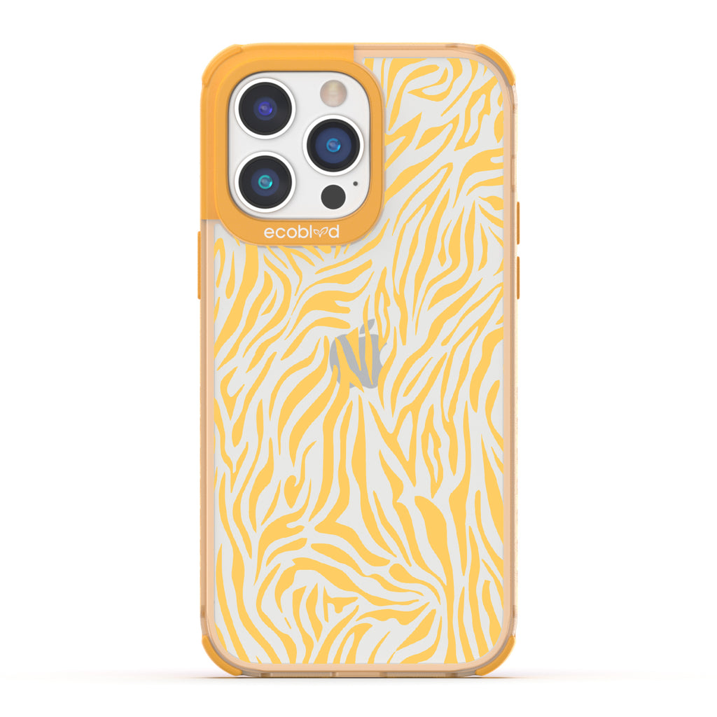 Zebra Print - Yellow Eco-Friendly iPhone 14 Pro Max Case With Yellow Zebra Print On A Clear Back