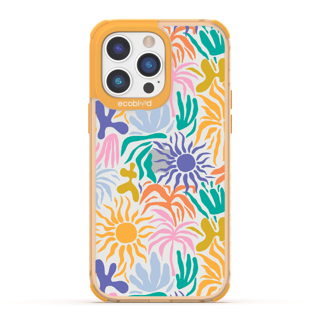 Sun-Kissed - Yellow Eco-Friendly iPhone 14 Pro Max Case With Sunflower Print + The Sun As The Flower On A Clear Back