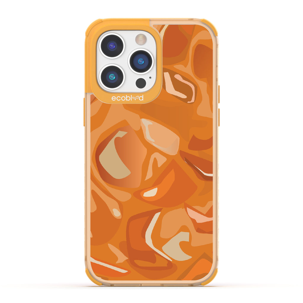 iPhone 14 Pro Max case, clear eco-friendly phone case with yellow ridges, back view, Cream & Sugar design