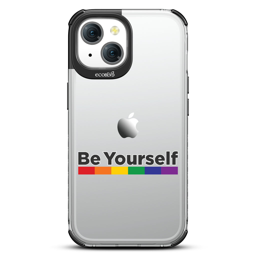 Be Yourself - Be Yourself + Rainbow Gradient Line - Eco-Friendly Clear iPhone 15 Case With Black Rim 