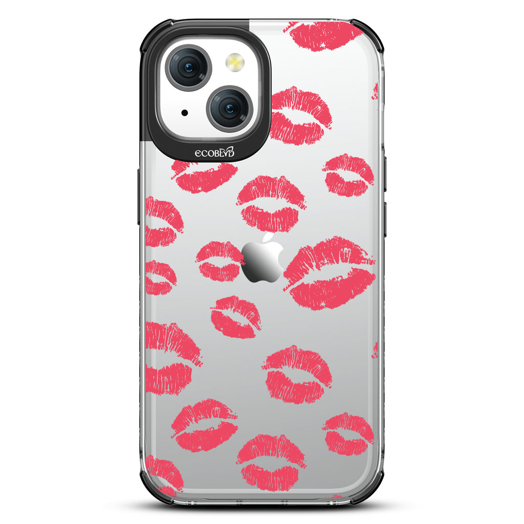 Bisou - Red Lipstick Kisses - Eco-Friendly Clear  iPhone 15 Case With Black Rim