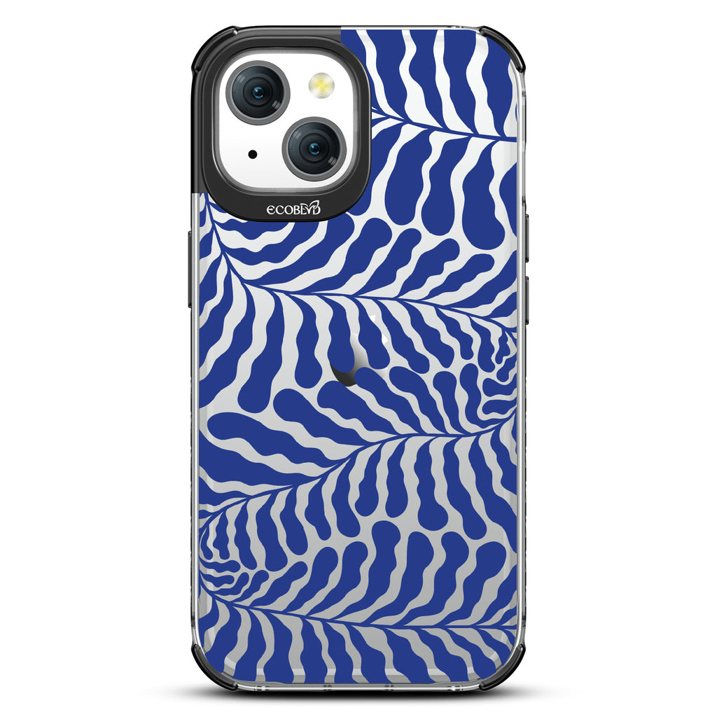 Blue Lagoon - Abstract Tropical Blue Seaweed - Eco-Friendly Clear iPhone 15 Case With Black Rim