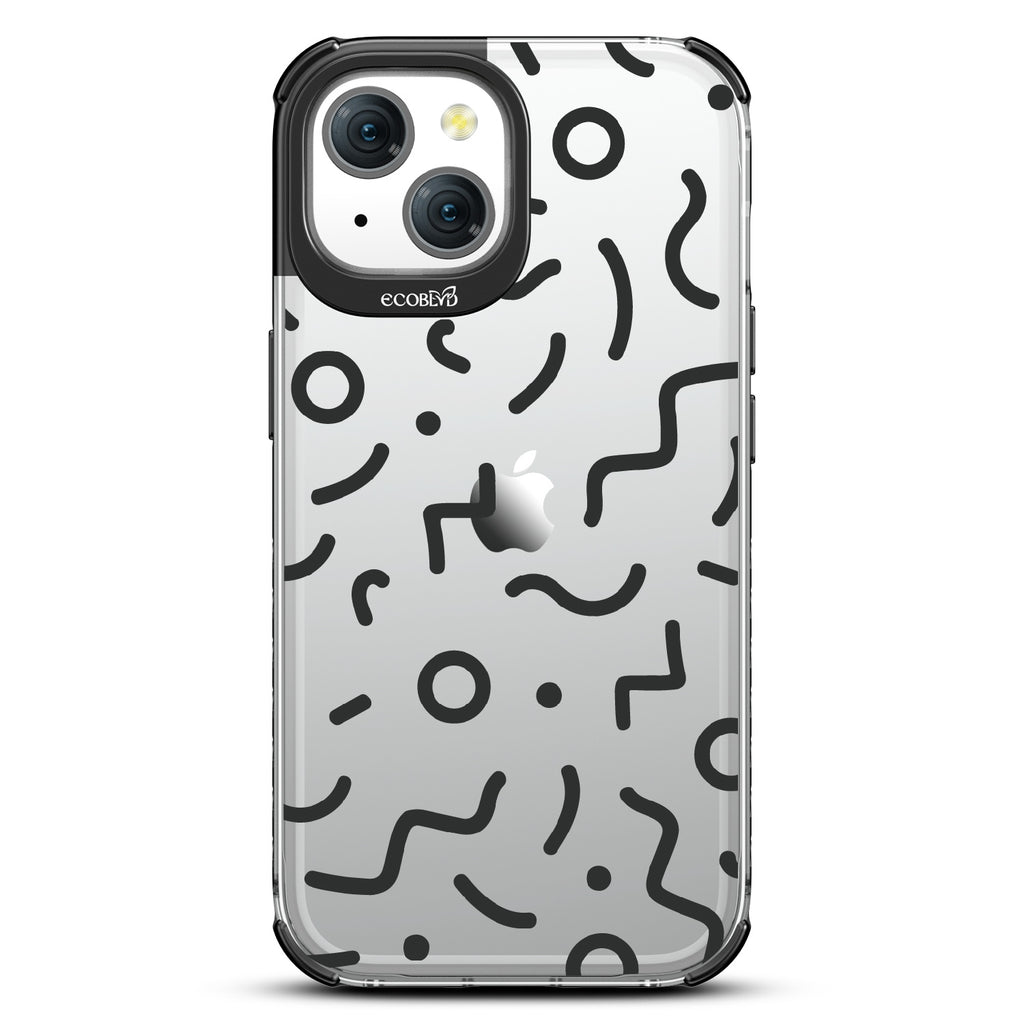 90?€?s Kids - Retro 90's Lines & Squiggles - Eco-Friendly Clear iPhone 15 Case With Black Rim 