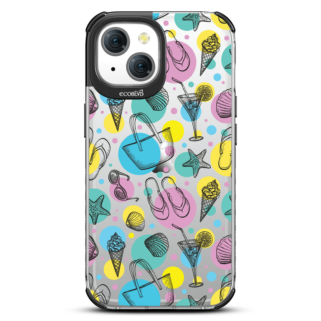 Beach Please - Sandals, Sunglasses, Beach Tote, Ice Cream - Eco-Friendly Clear iPhone 15 Case With Black Rim
