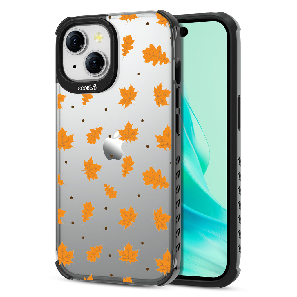 A New Leaf  - Back View Of Eco-Friendly iPhone 15 Case With Black Rim & Front View Of Screen