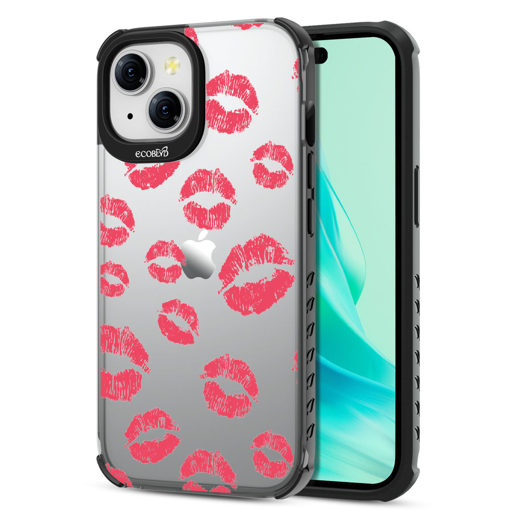 Bisou - Back View Of Eco-Friendly iPhone 15 Clear Case With Black Rim & Front View Of Screen