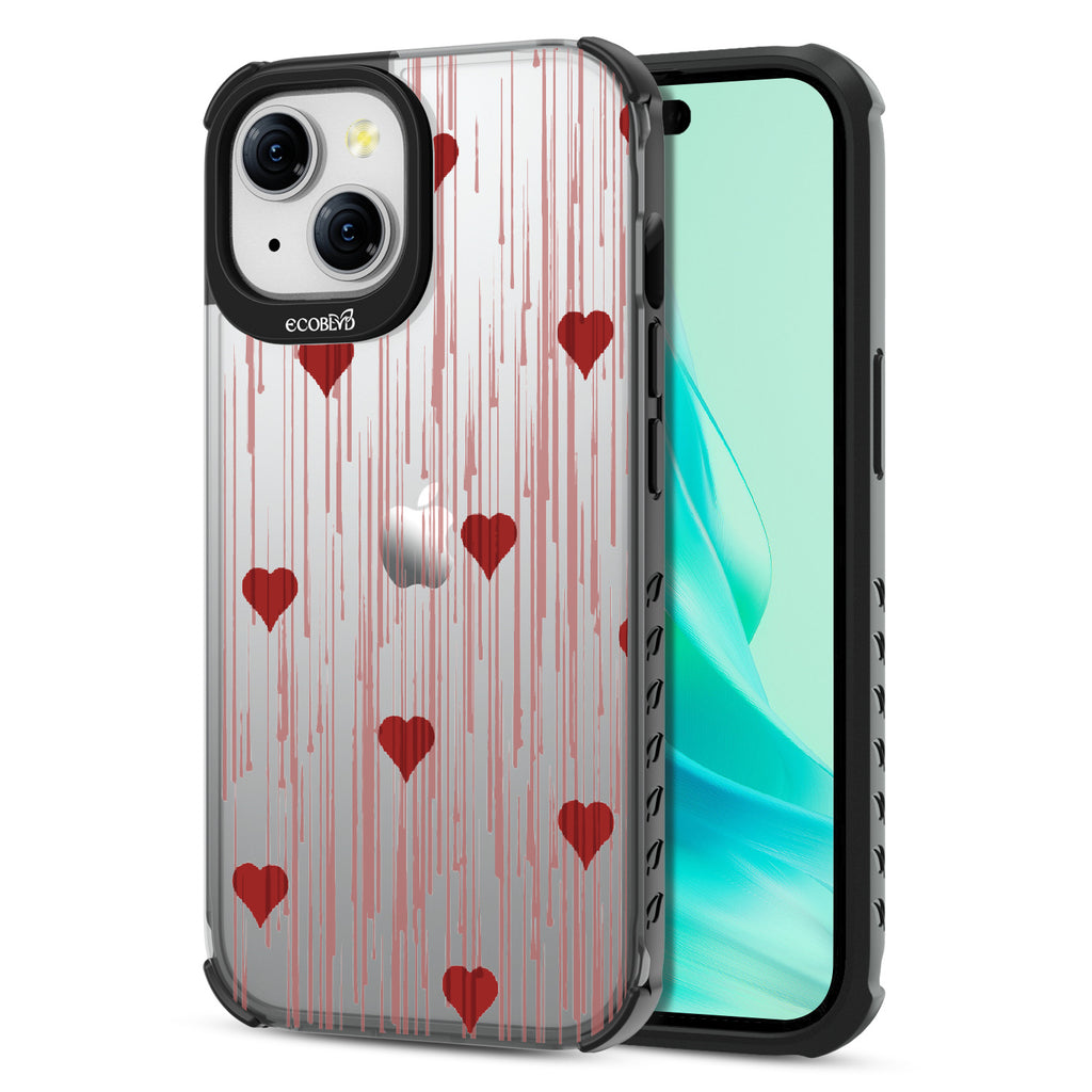 Bleeding Hearts - Back View Of Eco-Friendly iPhone 15 Clear Case & Front View Of Screen