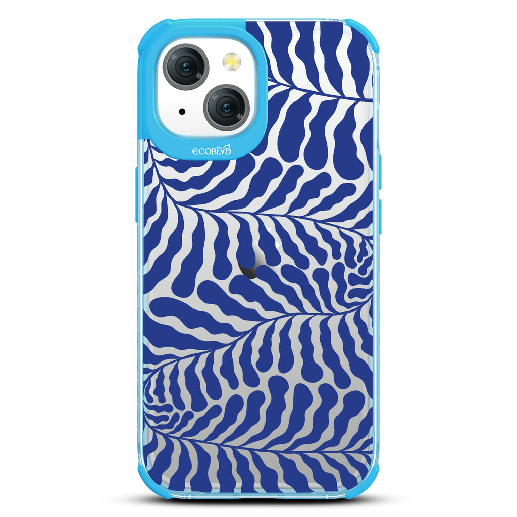 Blue Lagoon - Abstract Tropical Blue Seaweed - Eco-Friendly Clear iPhone 15 Case With Blue Rim