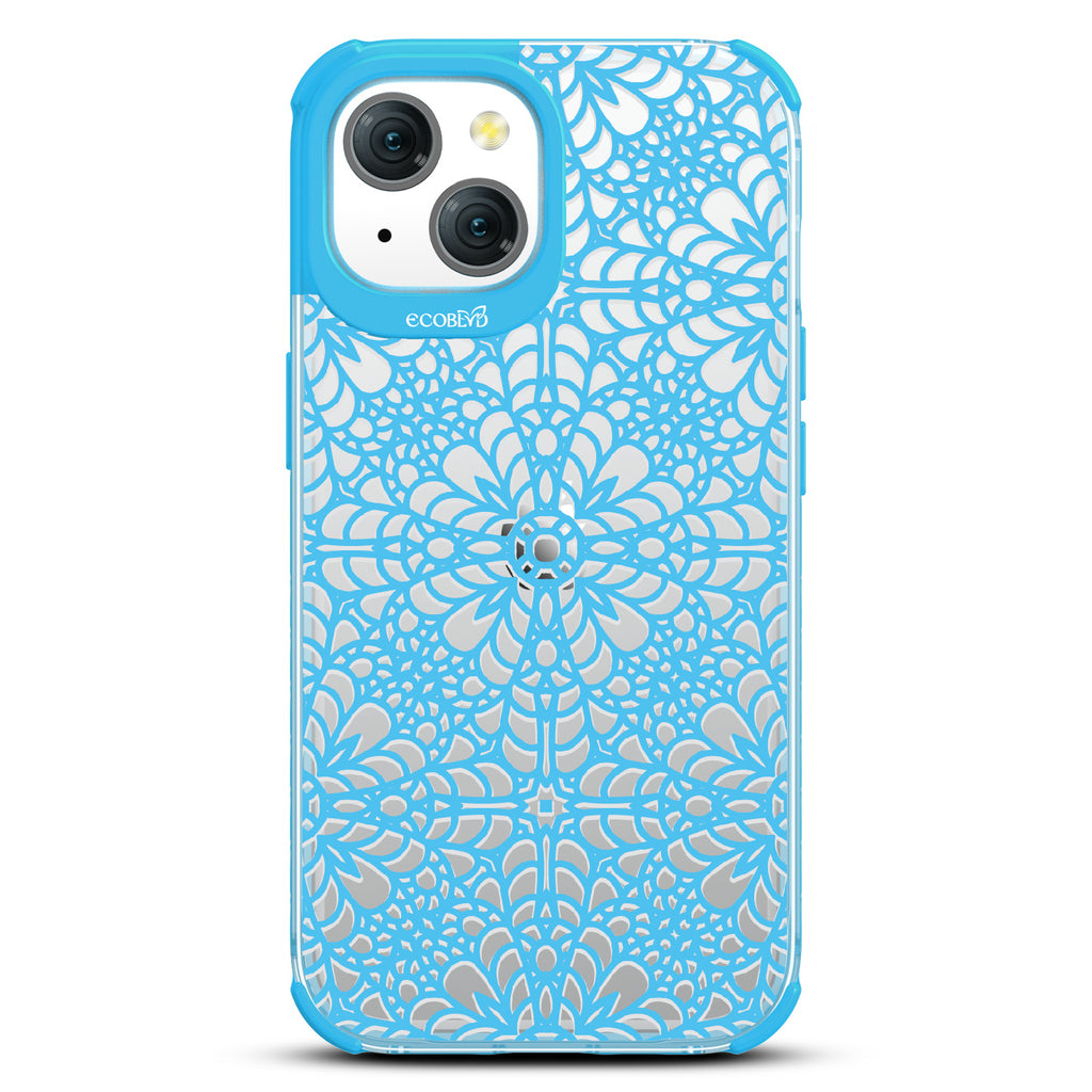 A Lil' Dainty -Intricate Lace Tapestry - Eco-Friendly Clear iPhone 15 Case With Blue Rim