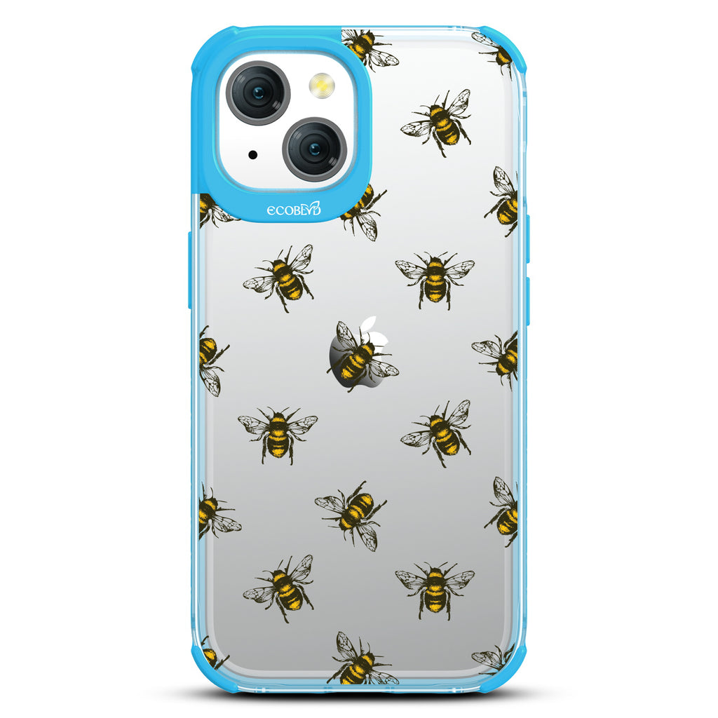 Bees - Honey Bees - Eco-Friendly Clear iPhone 15 Case With Blue Rim