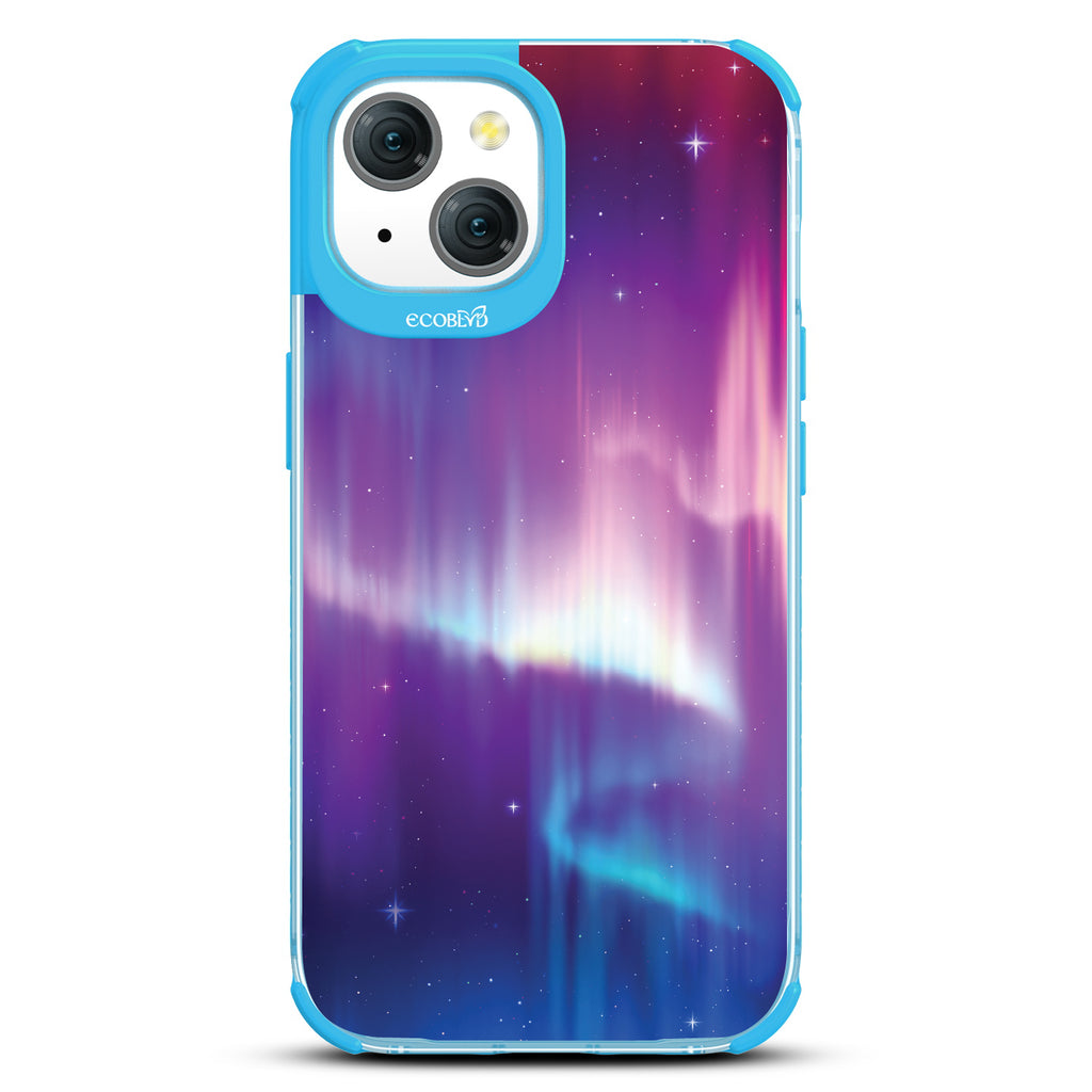  Aurora Borealis - Northern Lights In Night Sky - Eco-Friendly Clear iPhone 15 Case With Blue Rim 
