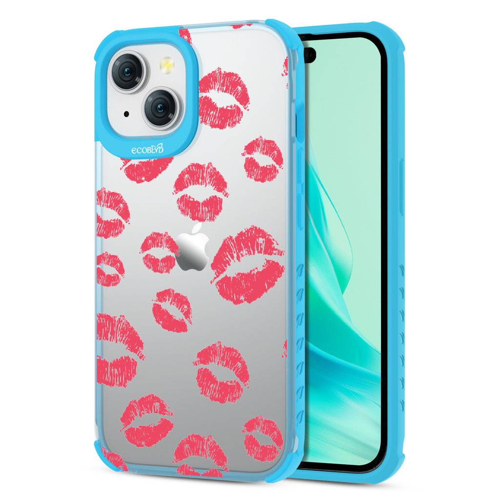 Bisou - Back View Of Eco-Friendly iPhone 15 Clear Case With Blue Rim & Front View Of Screen