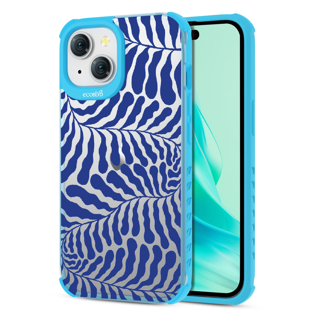 Blue Lagoon - Back View Of Eco-Friendly iPhone 15 Clear Case With Blue Rim & Front View Of Scree