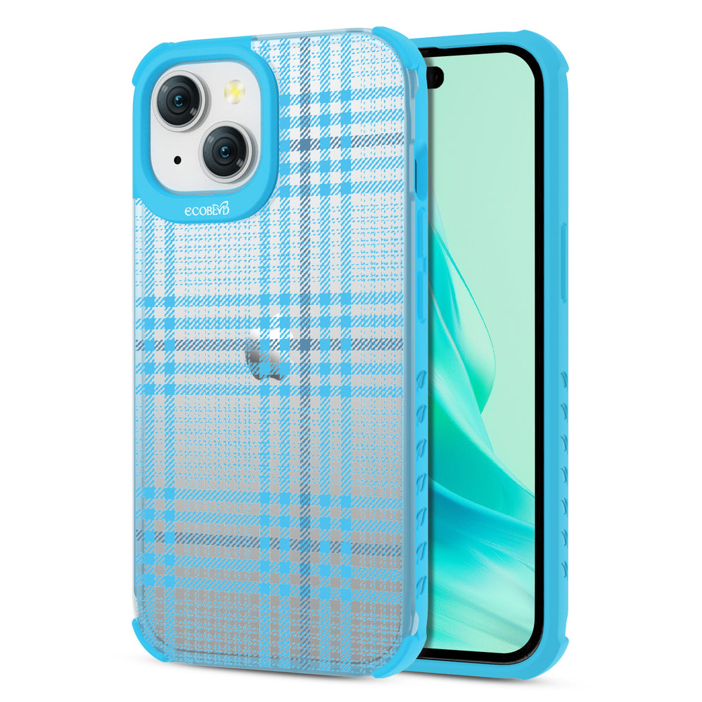 As If - Back View Of Eco-Friendly iPhone 15 Case With Blue Rim & Front View Of Screen