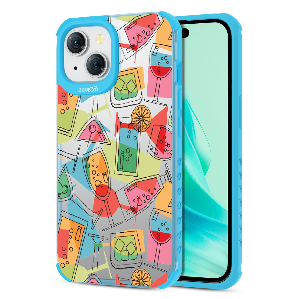 5 O'clock Somewhere - Cocktails, Martinis & Tropical Drinks - Clear Eco-Friendly iPhone 15 Case With Blue Rim