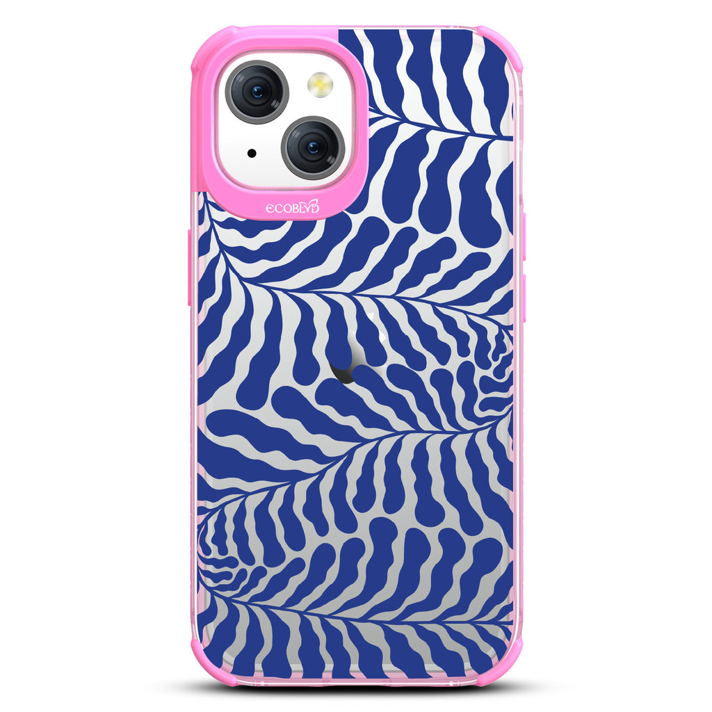 Blue Lagoon - Abstract Tropical Blue Seaweed - Eco-Friendly Clear iPhone 15 Case With Pink Rim