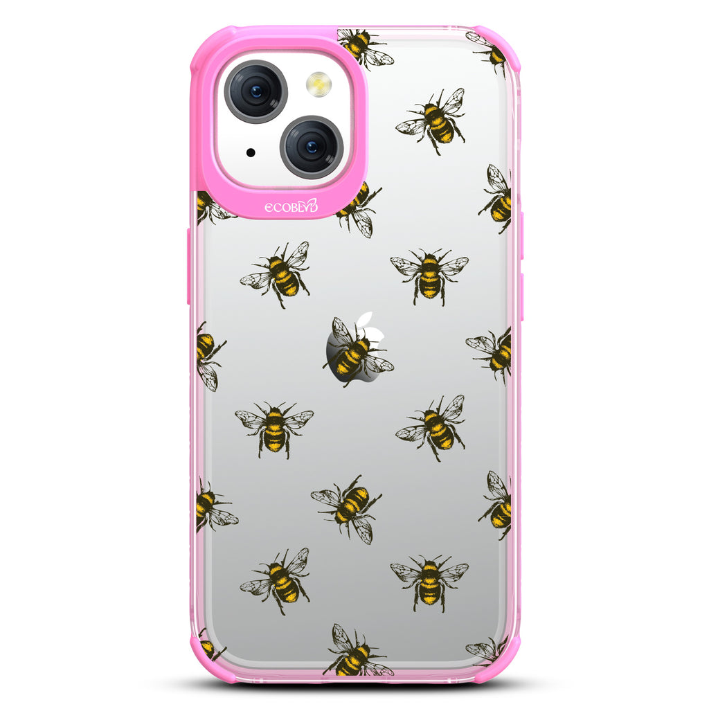 Bees - Honey Bees - Eco-Friendly Clear iPhone 15 Case With Pink Rim
