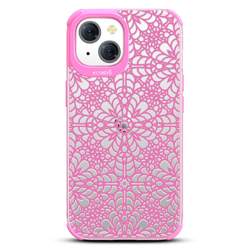A Lil' Dainty -Intricate Lace Tapestry - Eco-Friendly Clear iPhone 15 Case With Pink Rim 