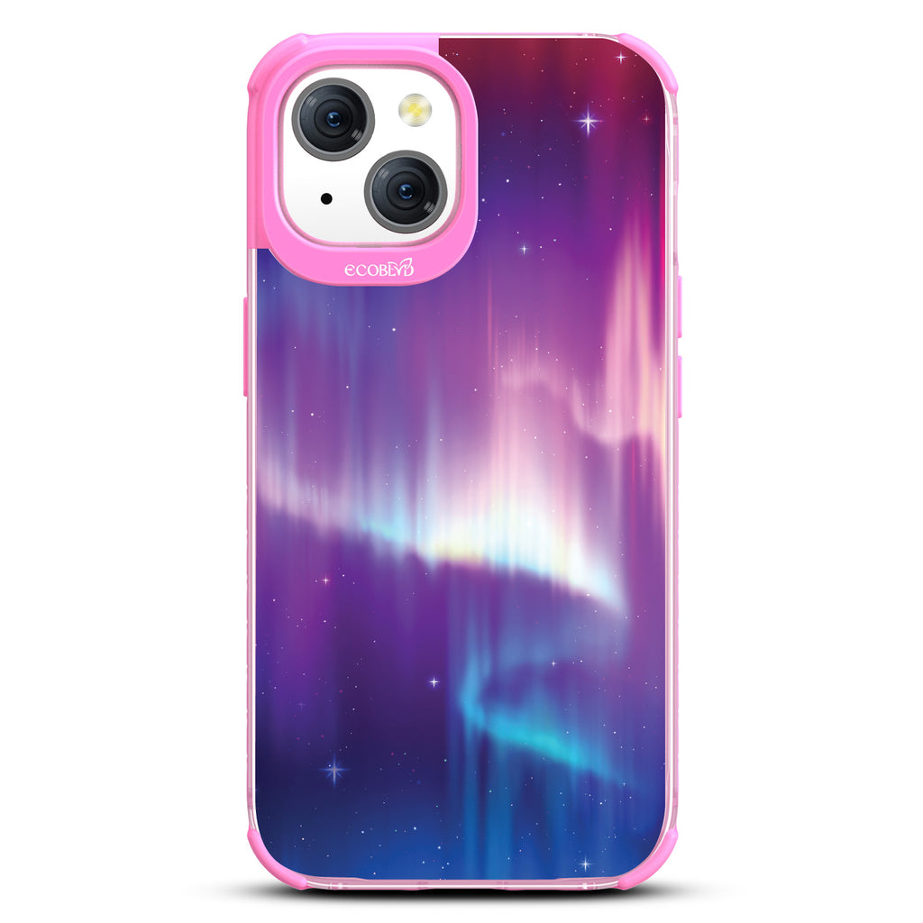 Aurora Borealis - Northern Lights In Night Sky - Eco-Friendly Clear iPhone 15 Case With Pink Rim
