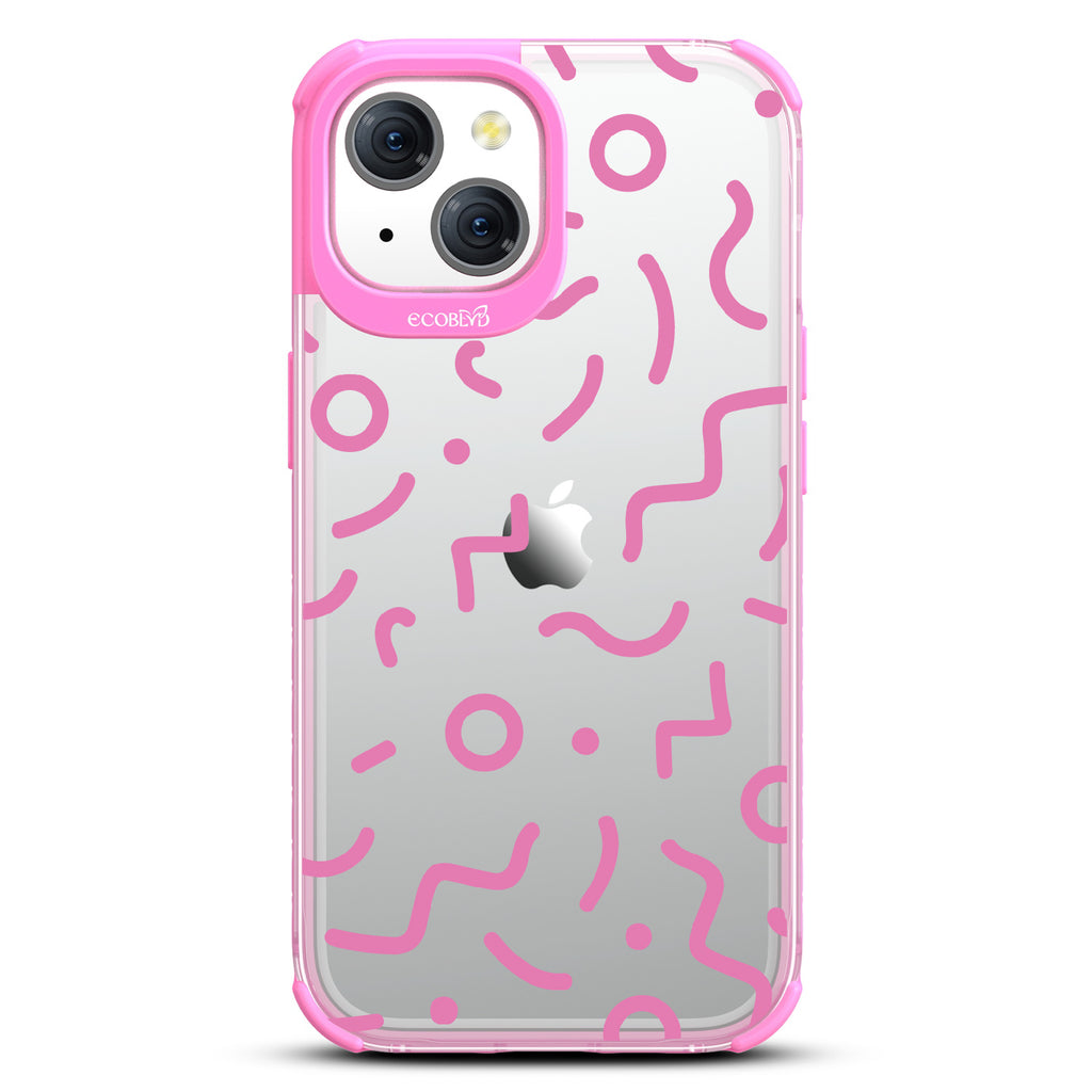 Retro 90's Lines & Squiggles - Eco-Friendly Clear iPhone 15 Case With Pink Rim 