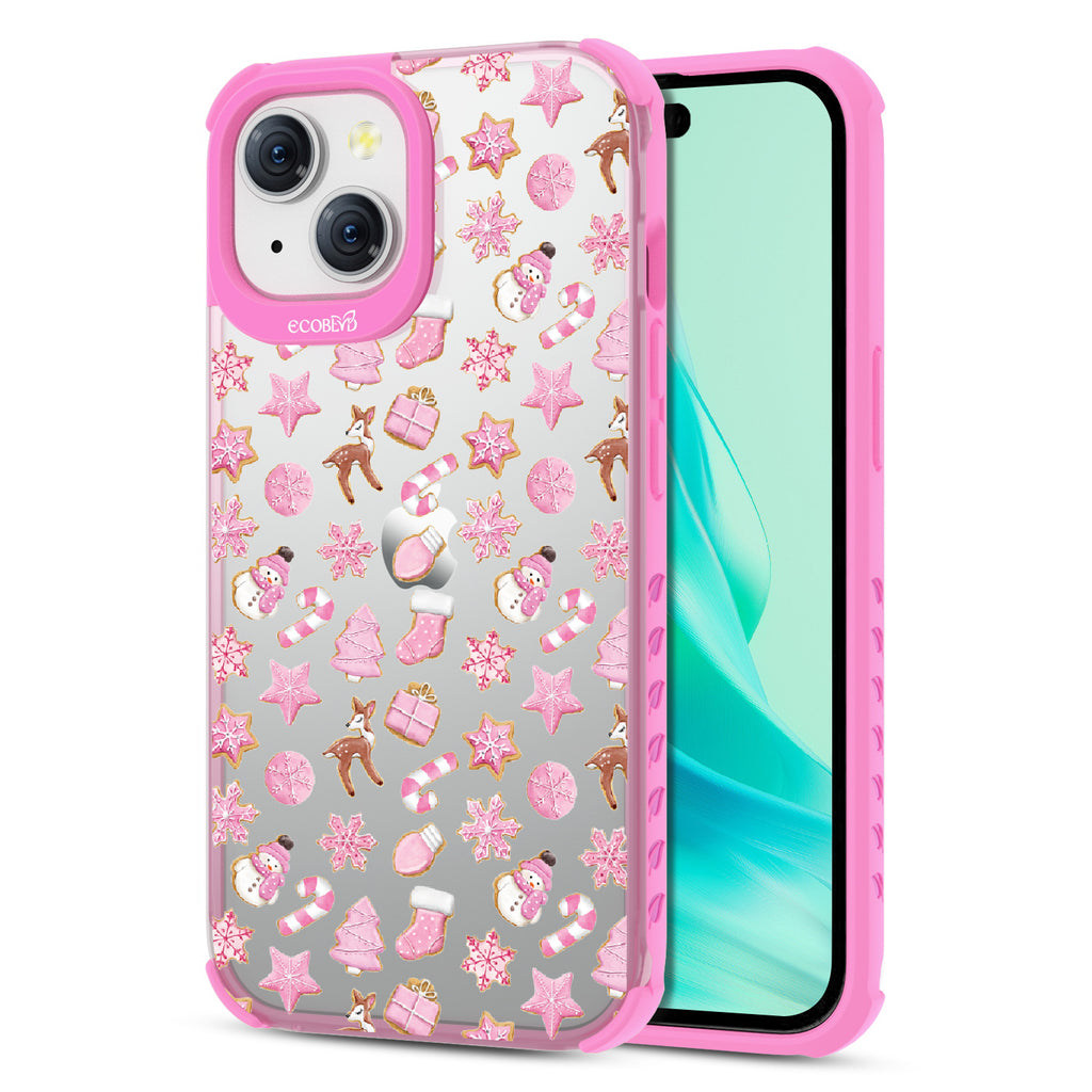 A Sweet Treat  - Back View Of Eco-Friendly iPhone 15 Clear Case With Pink Rim & Front View Of Screen