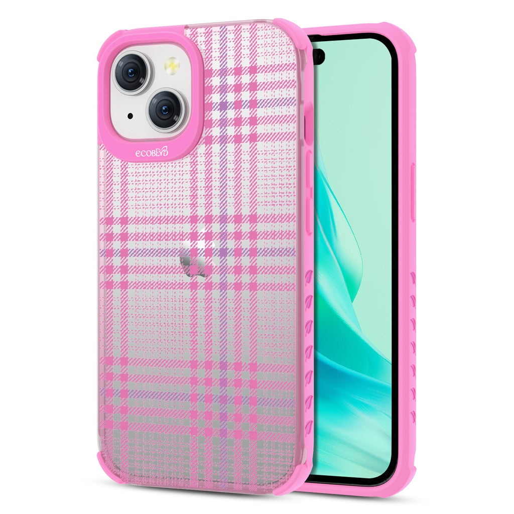 As If - Back View Of Eco-Friendly iPhone 15 Case With Pink Rim & Front View Of Screen