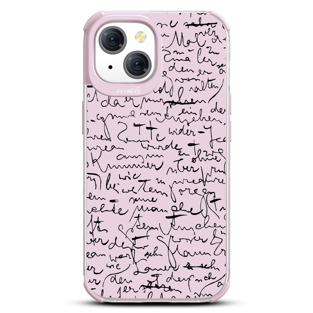 Beyond Words - Handwritten Note - Eco-Friendly Clear  iPhone 15 Case With Pastel Lilac Rim 
