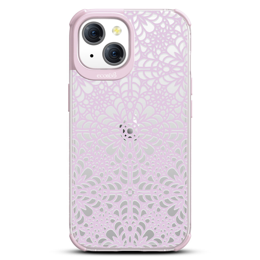 A Lil' Dainty -Intricate Lace Tapestry - Eco-Friendly Clear iPhone 15 Case With Pastel Lilac Rim 
