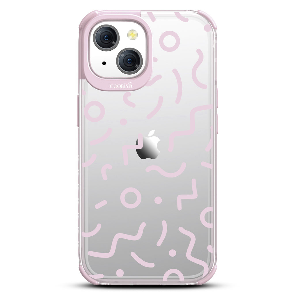 90?€?s Kids - Retro 90's Lines & Squiggles - Eco-Friendly Clear iPhone 15 Case With Pastel Lilac Rim 