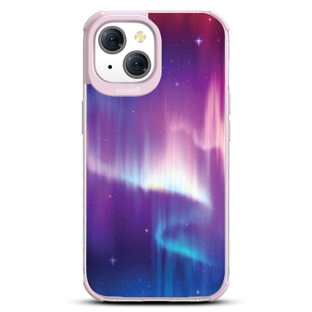 Aurora Borealis - Northern Lights In Night Sky - Eco-Friendly Clear iPhone 15 Case With Pastel Lilac Rim 