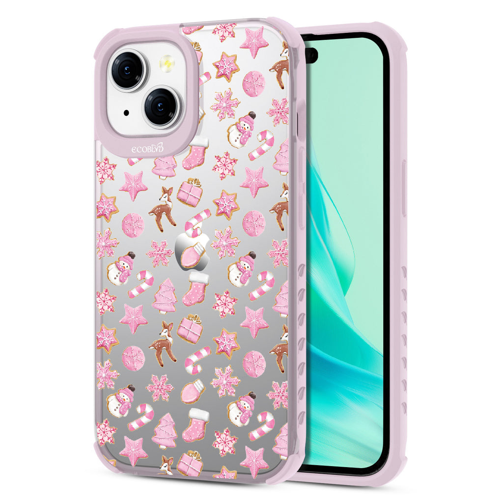 A Sweet Treat  - Back View Of Eco-Friendly iPhone 15 Clear Case With Pastel Lilac Rim & Front View Of Screen