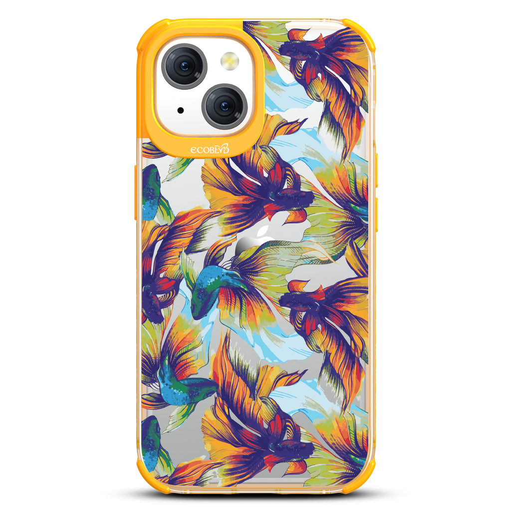 Betta Than The Rest - Colorful Betta Fish - Eco-Friendly Clear iPhone 15 Case With Yellow Rim 