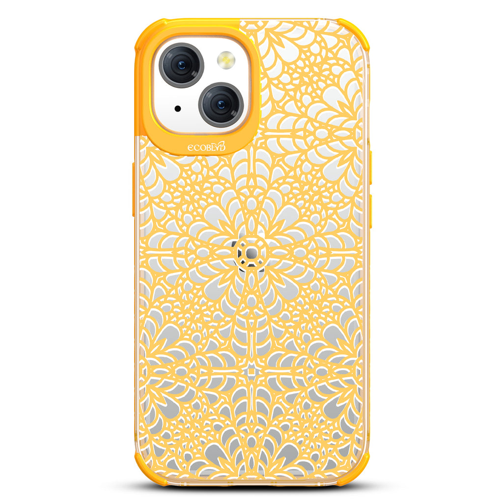 A Lil' Dainty -Intricate Lace Tapestry - Eco-Friendly Clear iPhone 15 Case With Yellow Rim