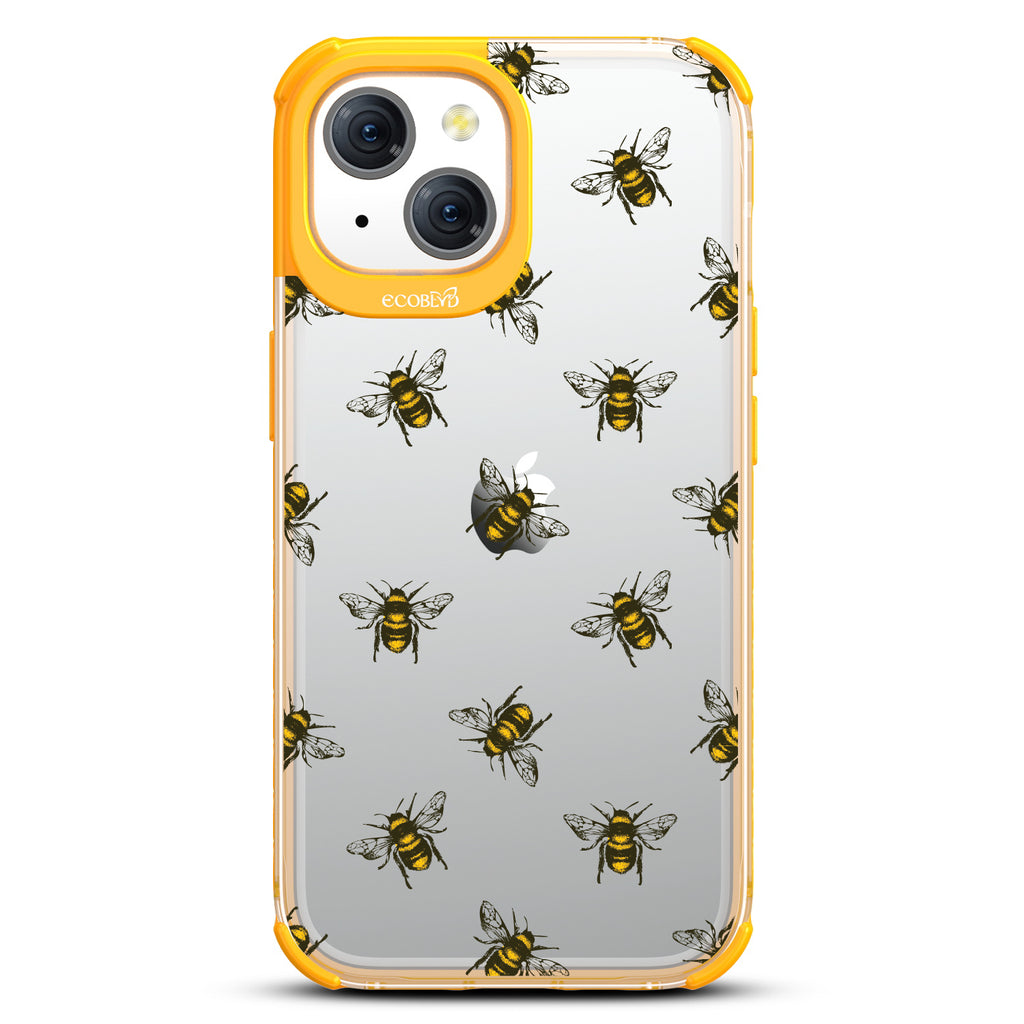 Bees - Honey Bees - Eco-Friendly Clear iPhone 15 Case With Yellow Rim