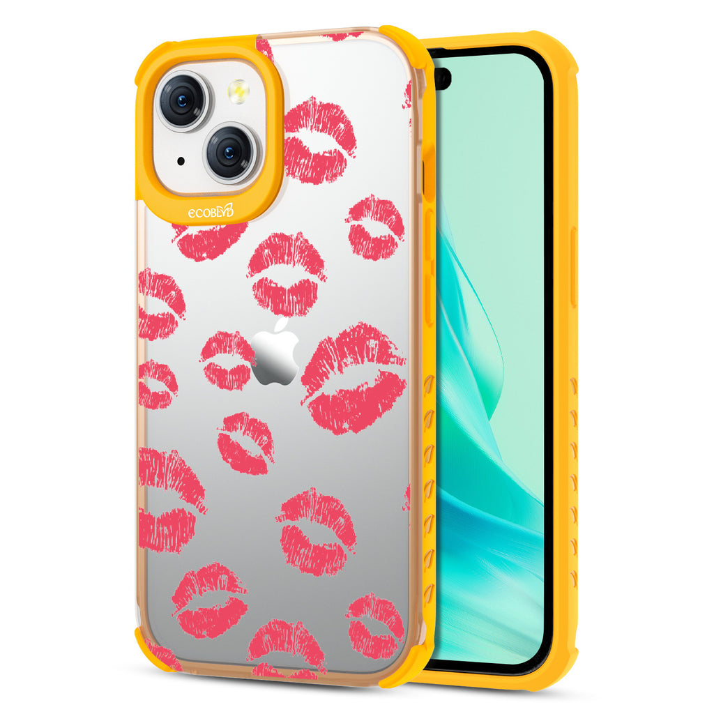 Bisou - Back View Of Eco-Friendly iPhone 15 Clear Case With Yellow Rim & Front View Of Screen