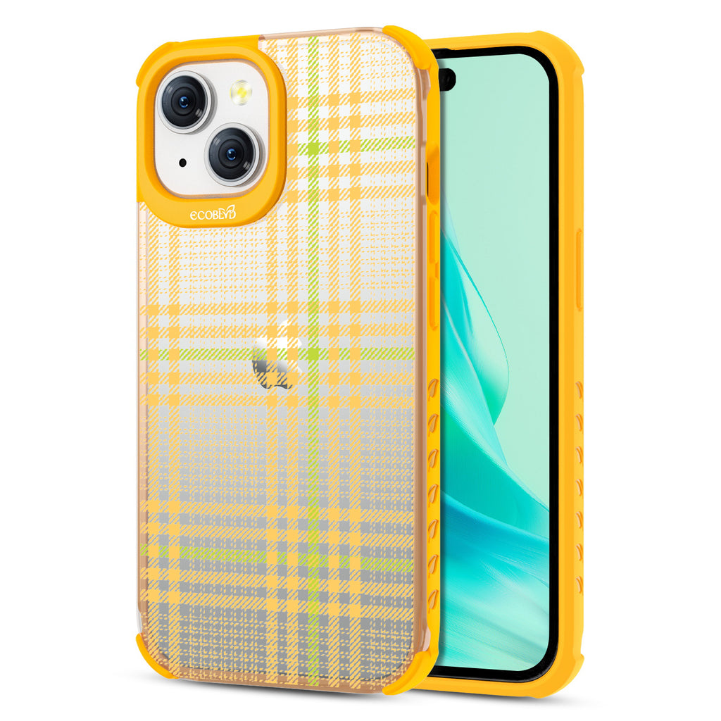 As If - Back View Of Eco-Friendly iPhone 15 Case With Yellow Rim & Front View Of Screen