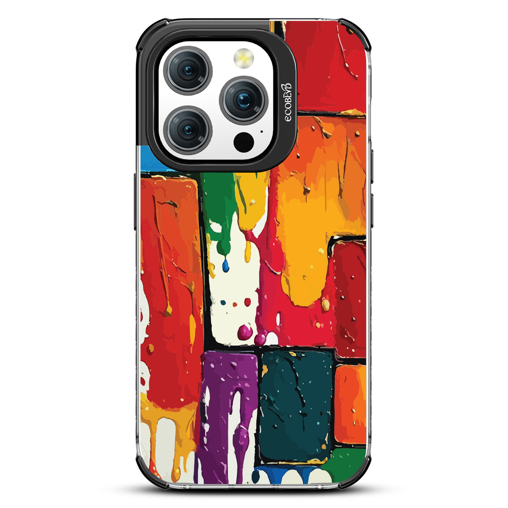 iPhone 15 Pro case, clear eco-friendly phone case with black ridges, back view, Color Me Mine design