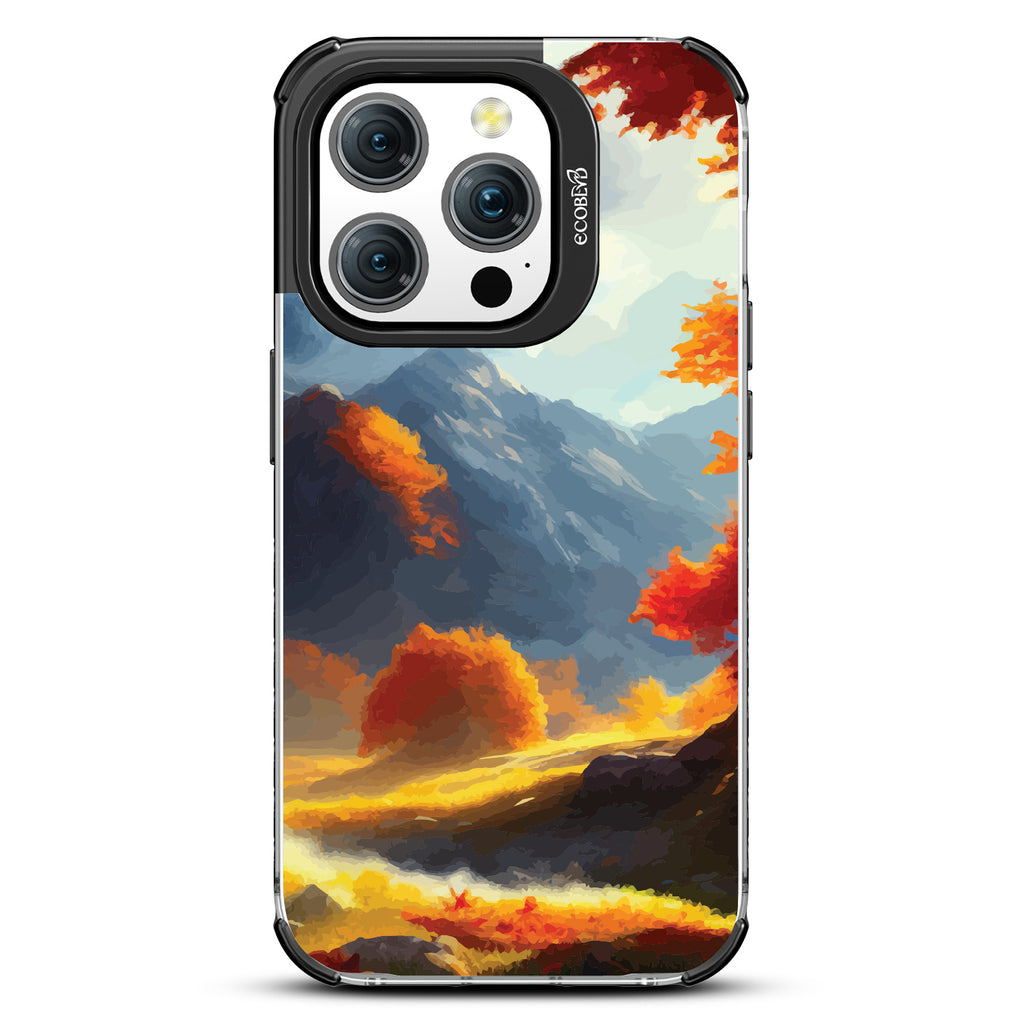 Autumn Canvas - Watercolored Fall Mountain Landscape - Eco-Friendly Clear iPhone 15 Pro Case With Black Rim 