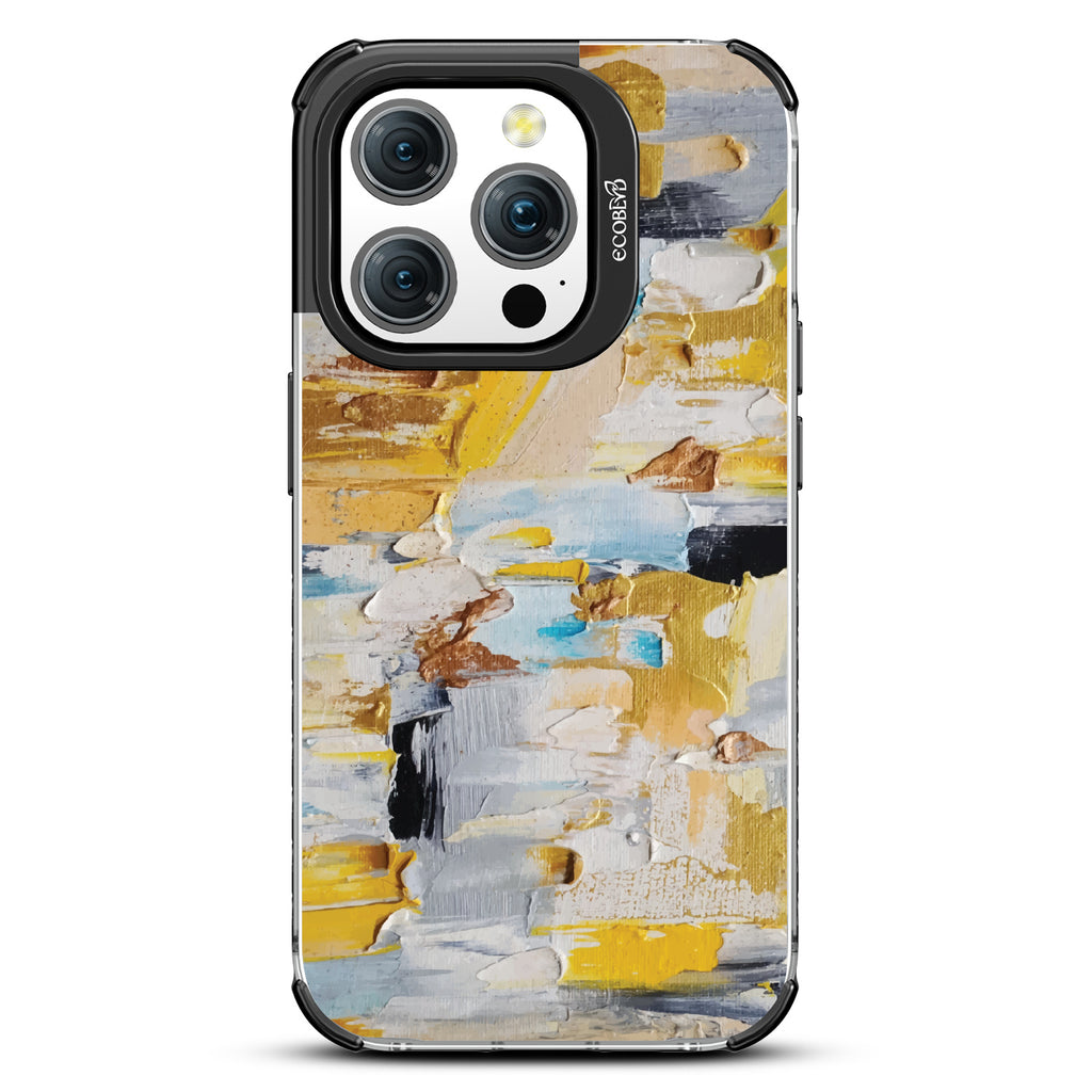 iPhone 15 Pro case, clear eco-friendly phone case with black ridges, back view, Lighten Up design