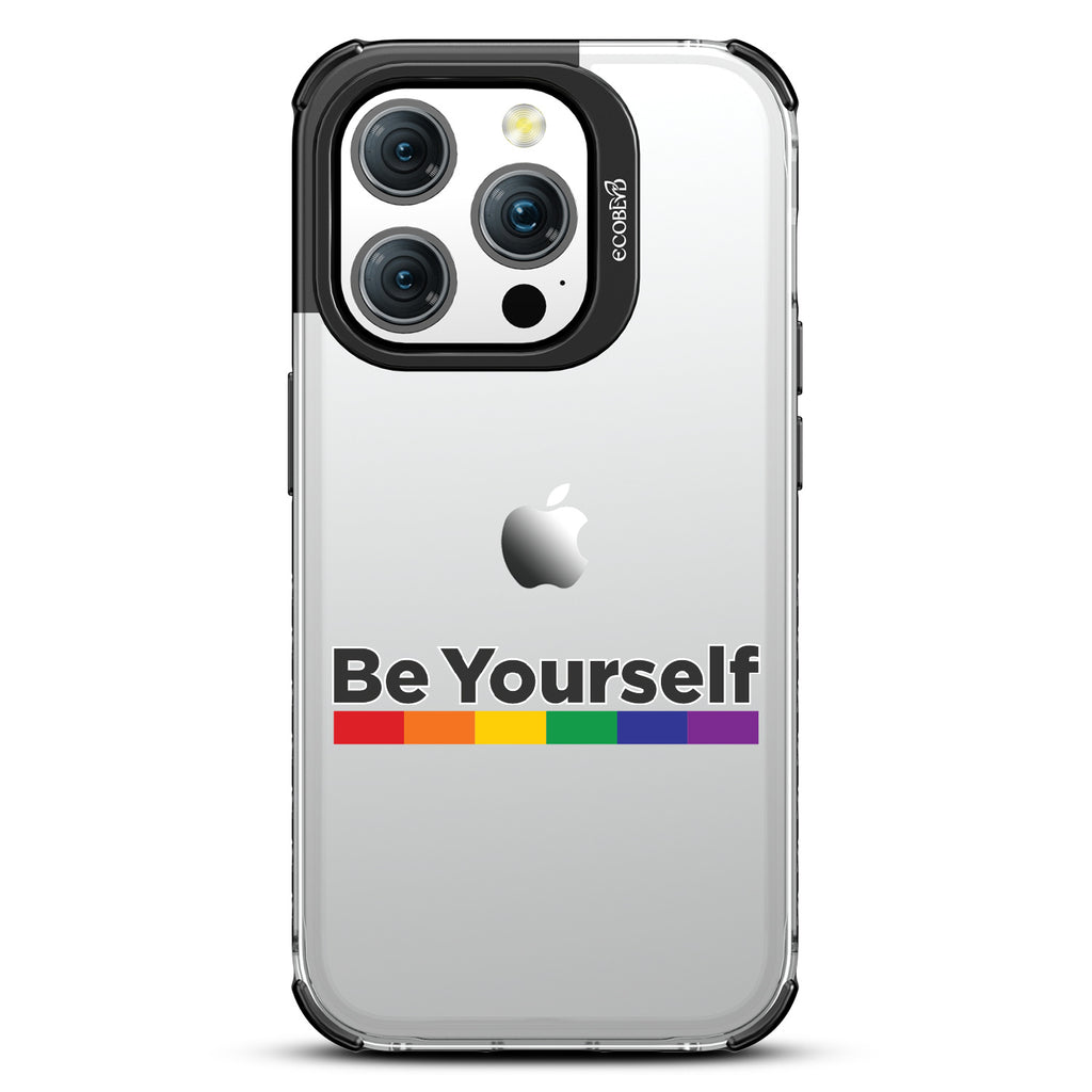Be Yourself - Be Yourself + Rainbow Gradient Line - Eco-Friendly Clear iPhone 15 Pro Case With Black Rim 