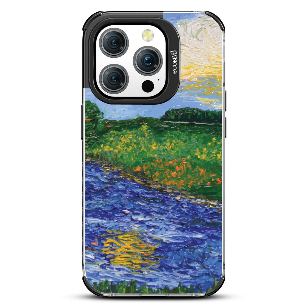 iPhone 15 Pro case, clear eco-friendly phone case with black ridges, back view, Field of Vision design
