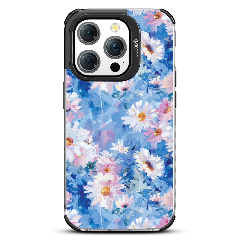 iPhone 15 Pro case, clear eco-friendly phone case with black ridges, back view, Blown Away design