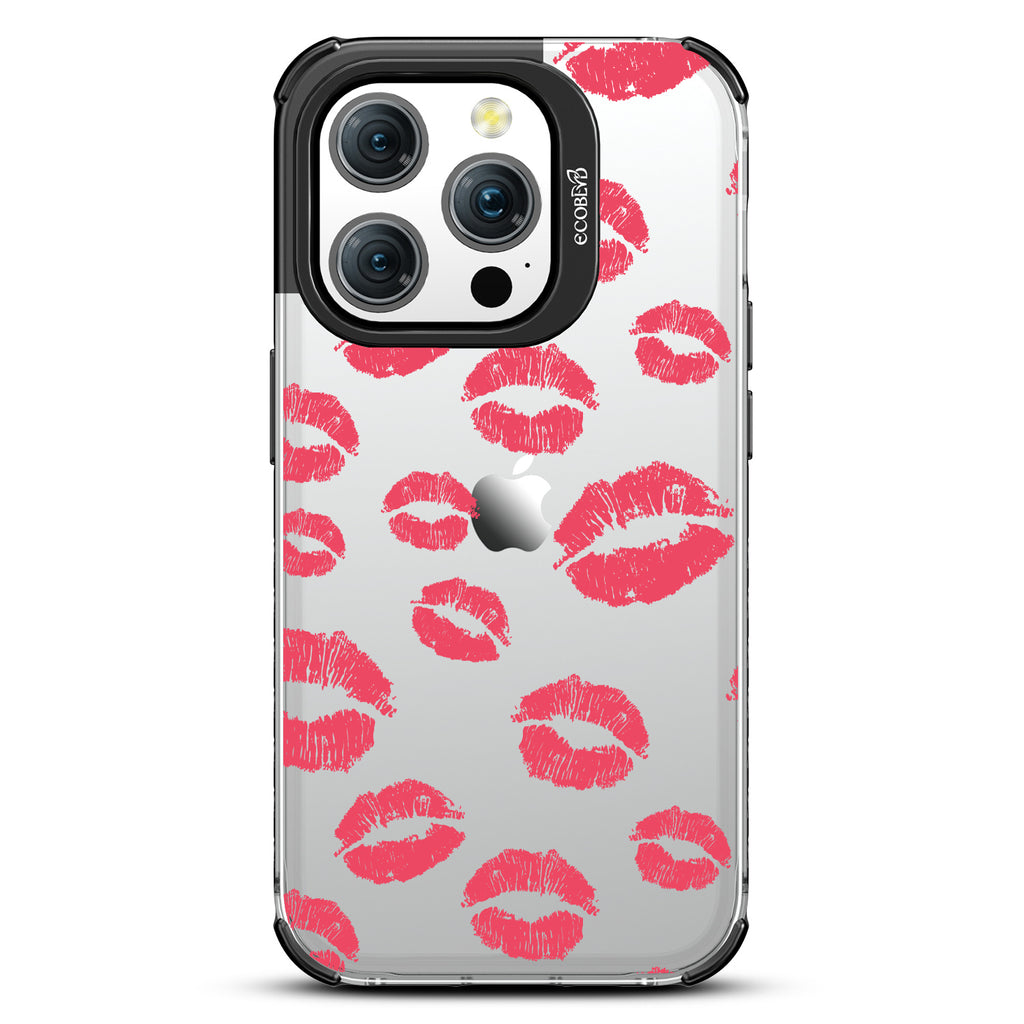 Bisou - Red Lipstick Kisses - Eco-Friendly Clear  iPhone 15 Pro Case With Black Rim