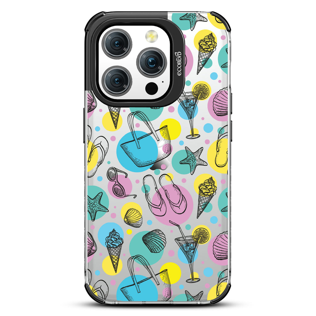 Beach Please - Sandals, Sunglasses, Beach Tote, Ice Cream - Eco-Friendly Clear iPhone 15 Pro Case With Black Rim