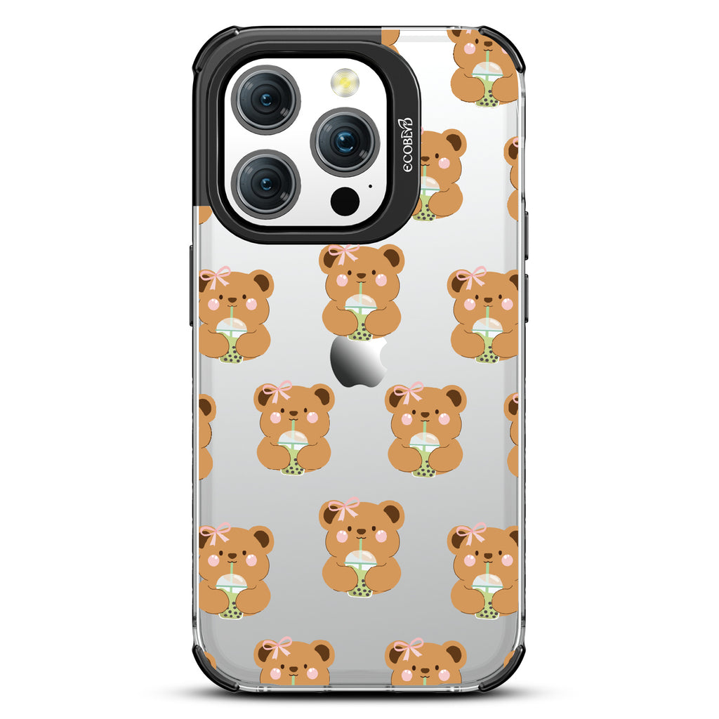 iPhone 15 Pro case, clear eco-friendly phone case with black ridges, back view, Bear-ista Approved design